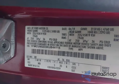 2019 Ford Escape Se from USA, damaged, VIN 1FMCU9GD3KUB44115